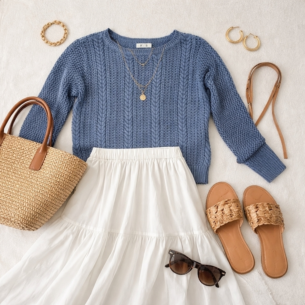 BB Dakota Light Blue Cable Knit Sweater